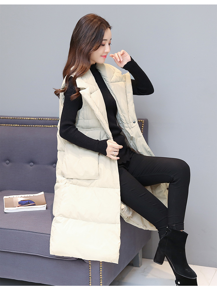 高个子棉马甲女中长款无袖外套秋冬季新款宽松翻领马夹女式长背心