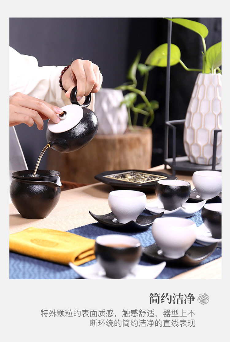 言艺(yanyi) 禅风黑陶侧把壶功夫茶具套装 陶瓷家用6人茶杯茶壶套装