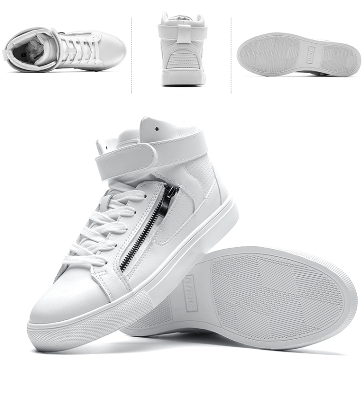 八哥男鞋春季2018新款高帮鞋男韩版潮流板鞋男白色休闲鞋子男高邦