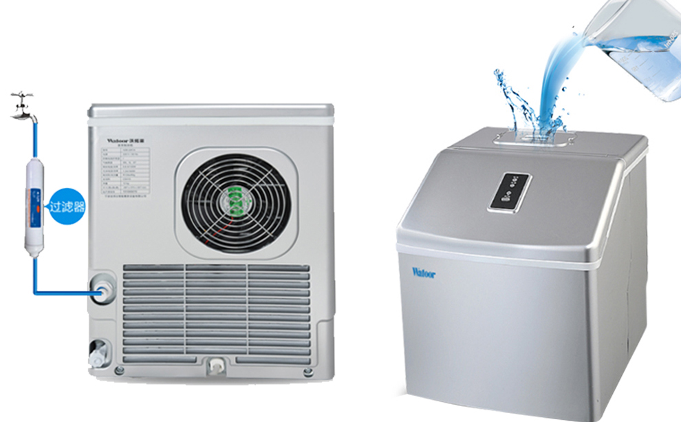 沃拓莱watoor自动进水25kg方冰制冰机家用商用制冰机hzb20fa银色