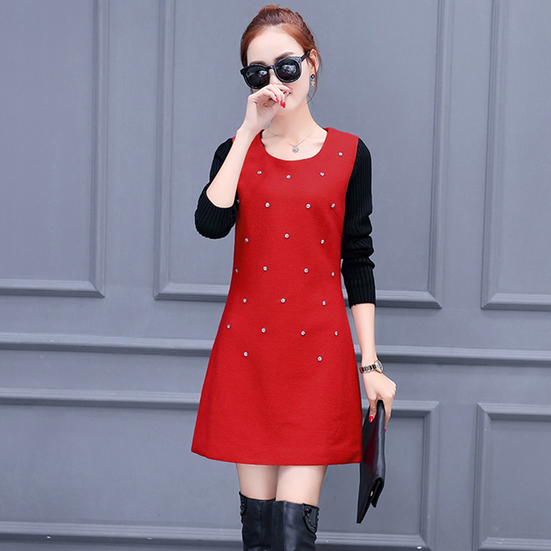 飘香2016秋季新款时尚气质女装修身显瘦收腰大码针织长袖中群连衣裙v3