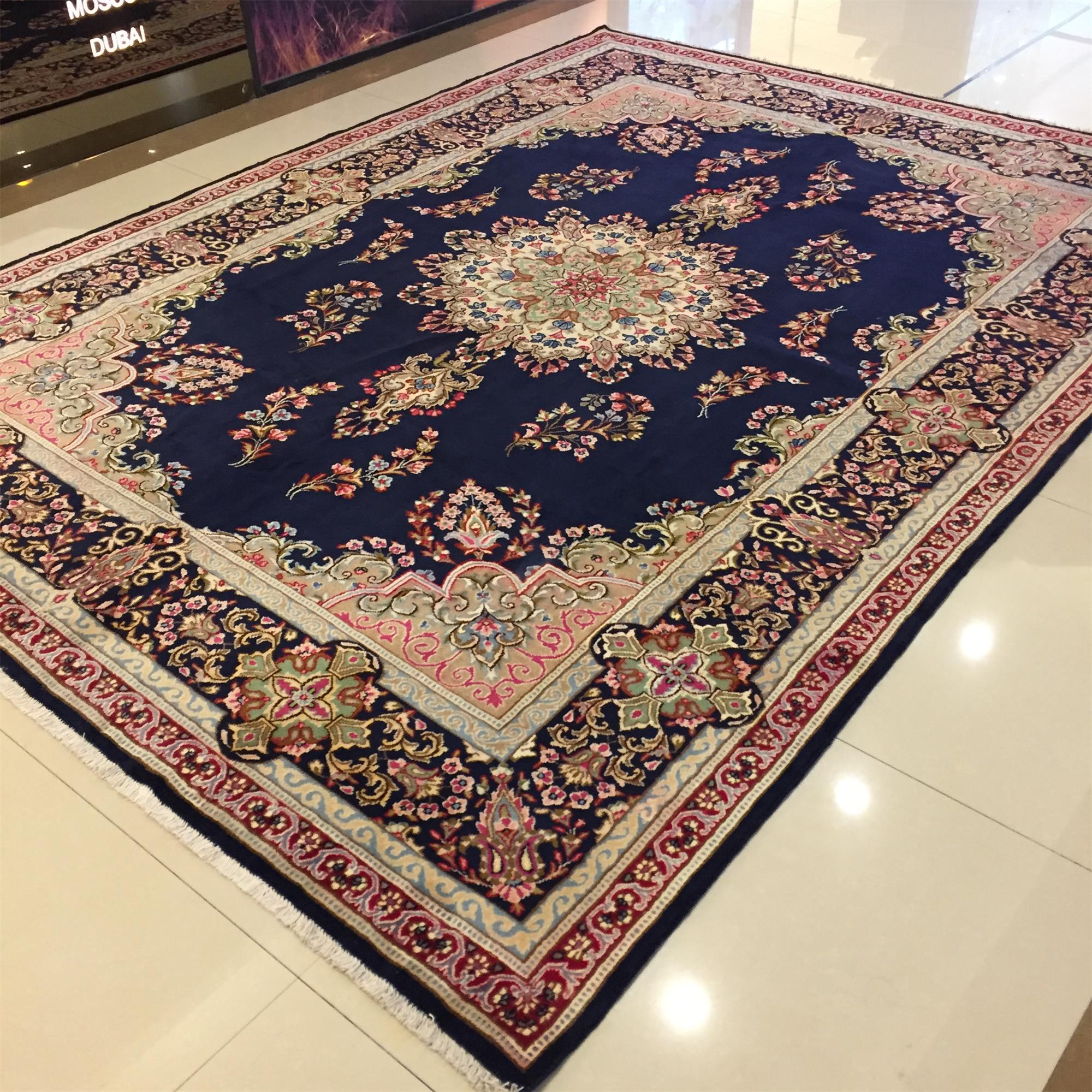 定制伊朗编织纯羊毛波斯地毯现代欧式美式地中海客厅毯深蓝色34246m