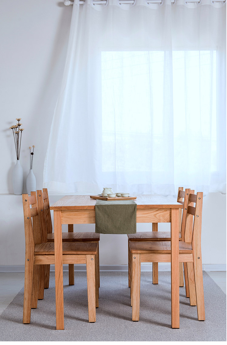 淮木红橡木小户型饭桌木纹北欧长方形带抽屉原木色实木餐桌客厅卧室