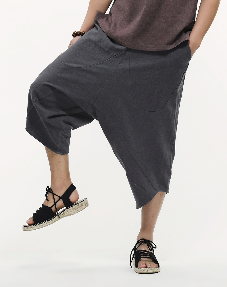 mtiny蕃古男士唐装亚麻休闲大裆裤男民族服装个性裤男唐装九分亚麻裤