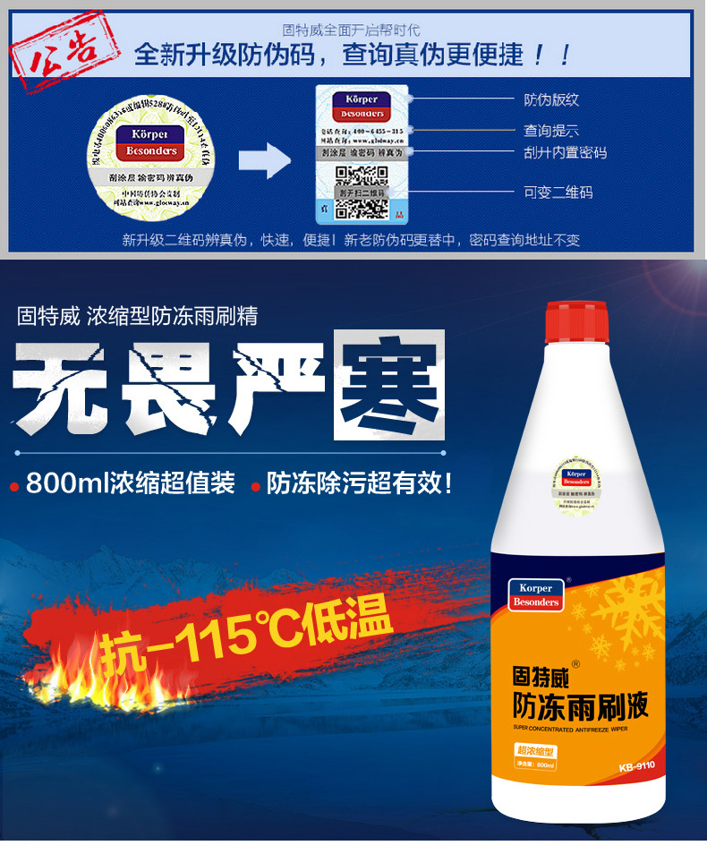 固特威防冻汽车车用玻璃水超浓缩冬季雨刷雨刮精800ml 原液-115℃低温