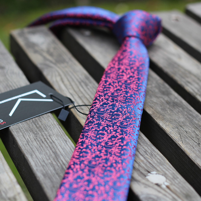 902新款男士结婚韩版窄领带新郎婚庆婚礼领带 5cm蓝紫色红碎花潮款细