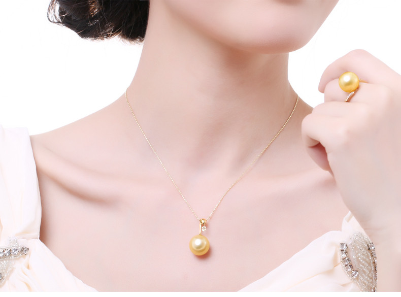 黛米珠宝 璨耀 12-13mm 正圆强光天然南洋金珠吊坠项链正品 18k金