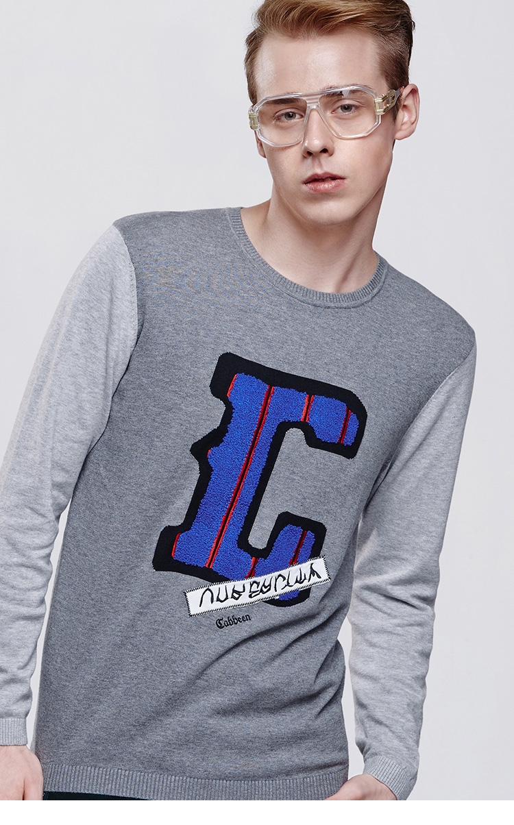 卡宾秋冬男装 纯棉圆领字母上衣男士长袖针织线衫b/3153107007