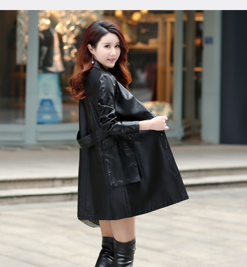 曼妮(zmany)女士皮衣 mtiny春秋新款皮衣女中长款修身显瘦皮风衣女士