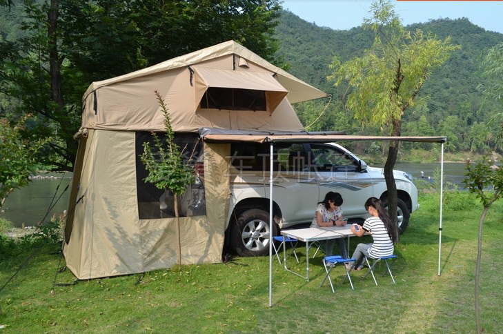 加大车边车侧车载帐篷3-7人户外自驾游露营车载帐篷离地车顶帐篷