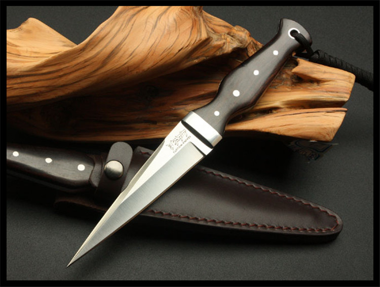 开刃直刀户外军刀高硬度小刀锋利刀具野外防身战术小直黑檀木柄小猎刀