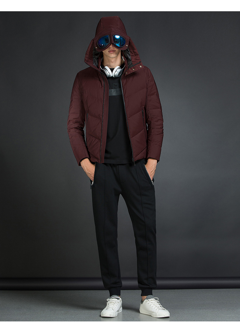 ellehomme男装羽绒服秋冬新款时尚高领连帽墨镜功能性羽绒服