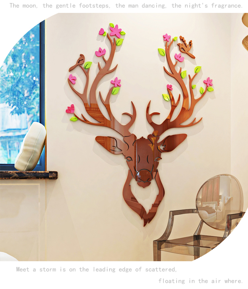 玄关装饰客厅背景墙画创意麋鹿壁画卧室房间墙面布置麋鹿款2超大号