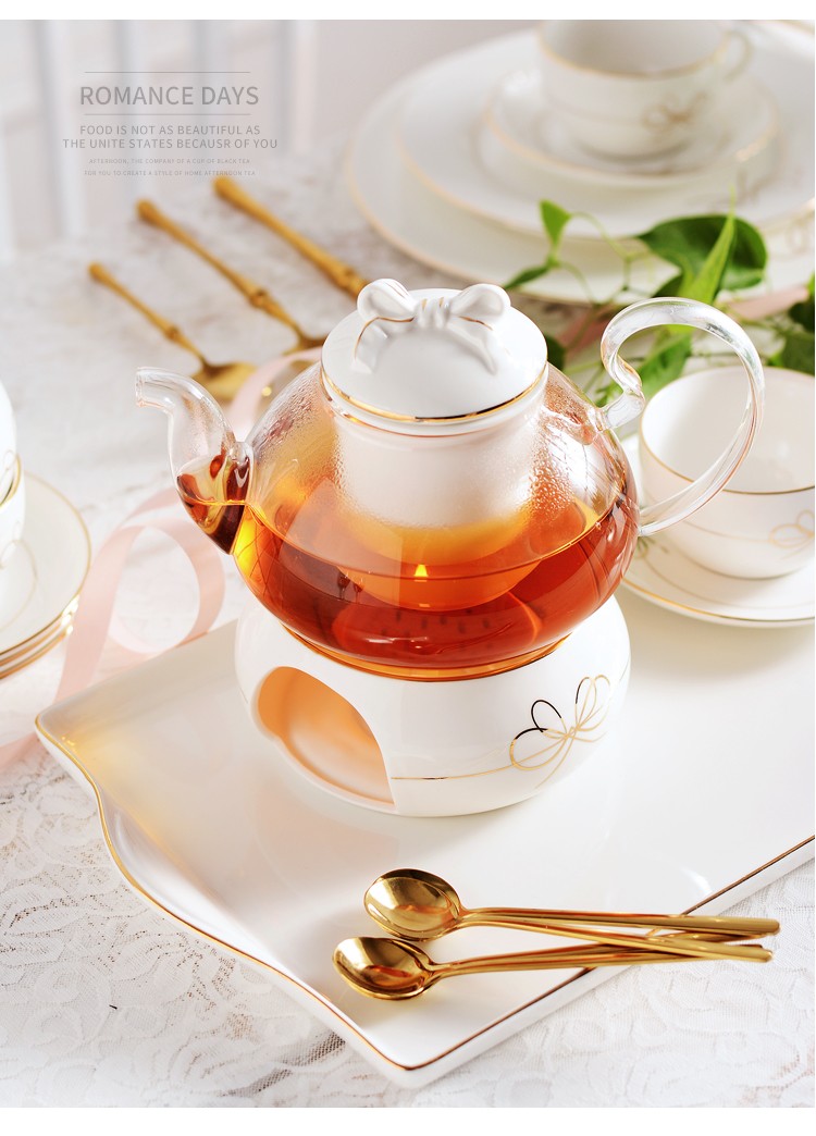 鼎亨北欧蝴蝶花茶壶煮水果茶壶套装陶瓷玻璃下午茶花果茶茶具蜡烛