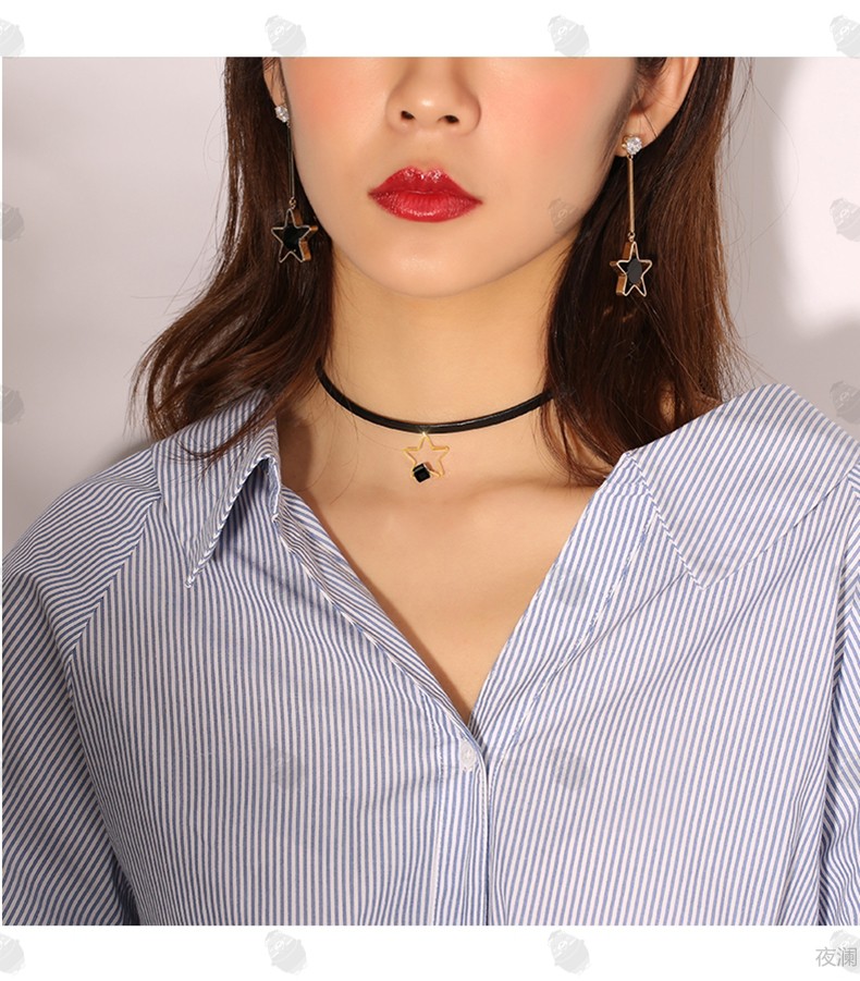 时尚五角星短款颈链锁骨链项圈女颈带脖子装饰品项链个性绑带金色