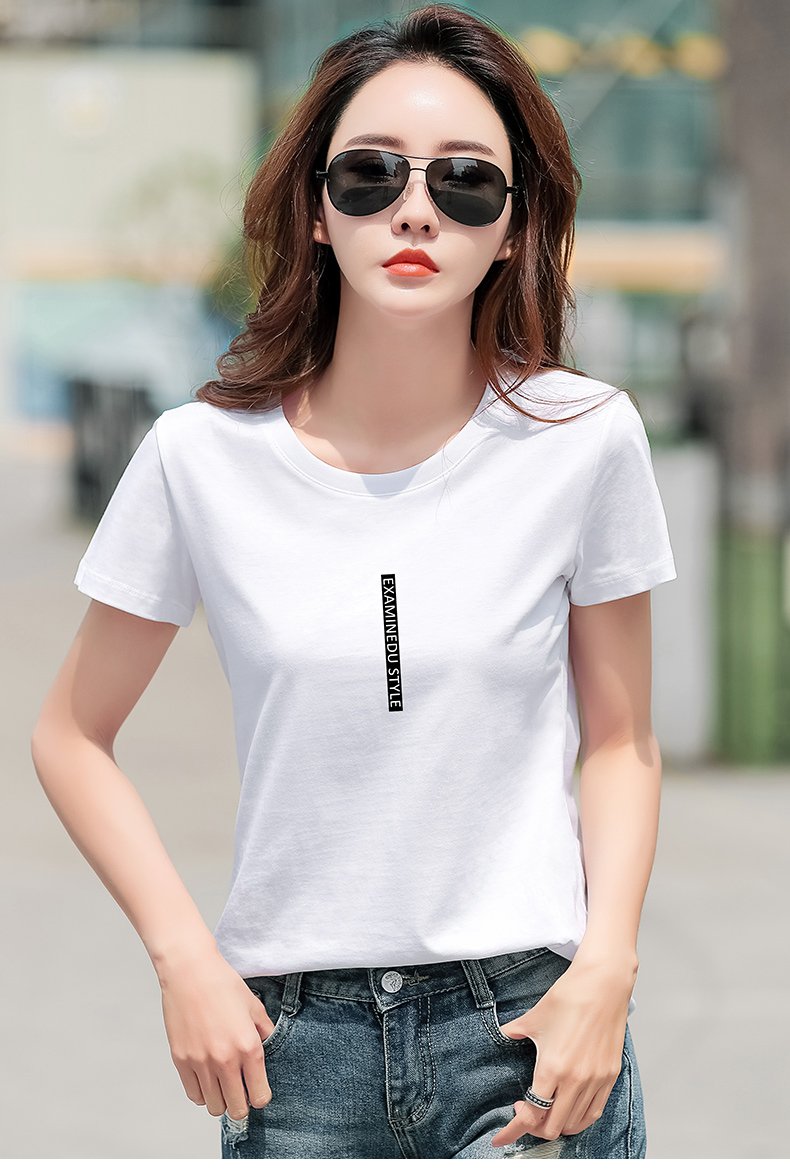 素琛suoceu白色体短袖t恤女2019女土韩版英文印花字母大码宽松百搭ins