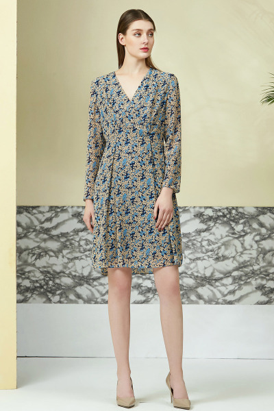 欧柏兰奴2018新款v领印花收腰显瘦连衣裙中长款女夏