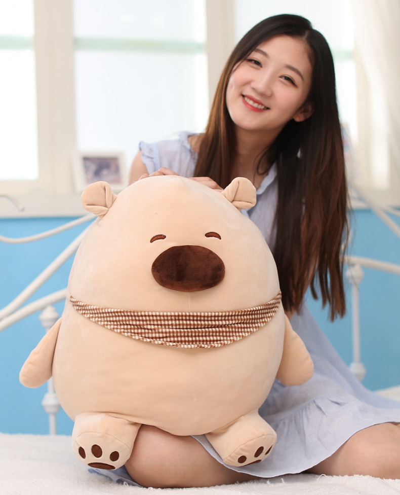 中天乐软体抱枕圆形糯米熊公仔棕色小熊毛绒玩具布娃娃玩偶生日礼物