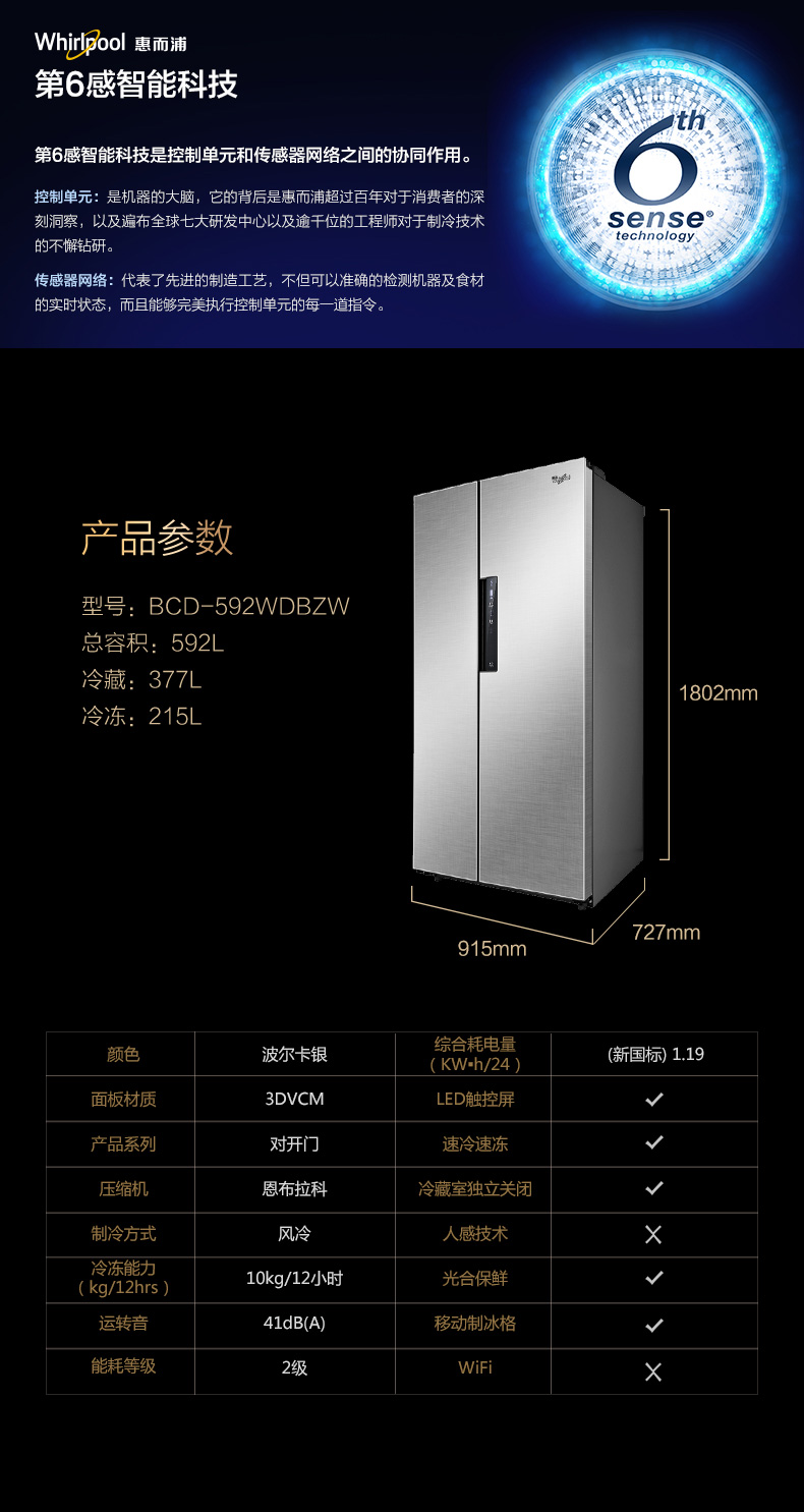 惠而浦冰箱BCD-592WDBZW