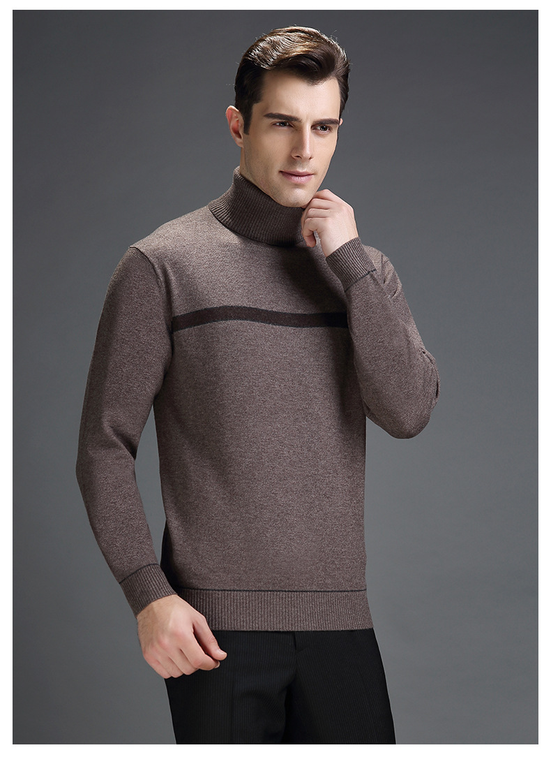 培罗蒙秋冬男士可翻高领毛衣纯羊毛套头男装高领针织衫打底毛衣