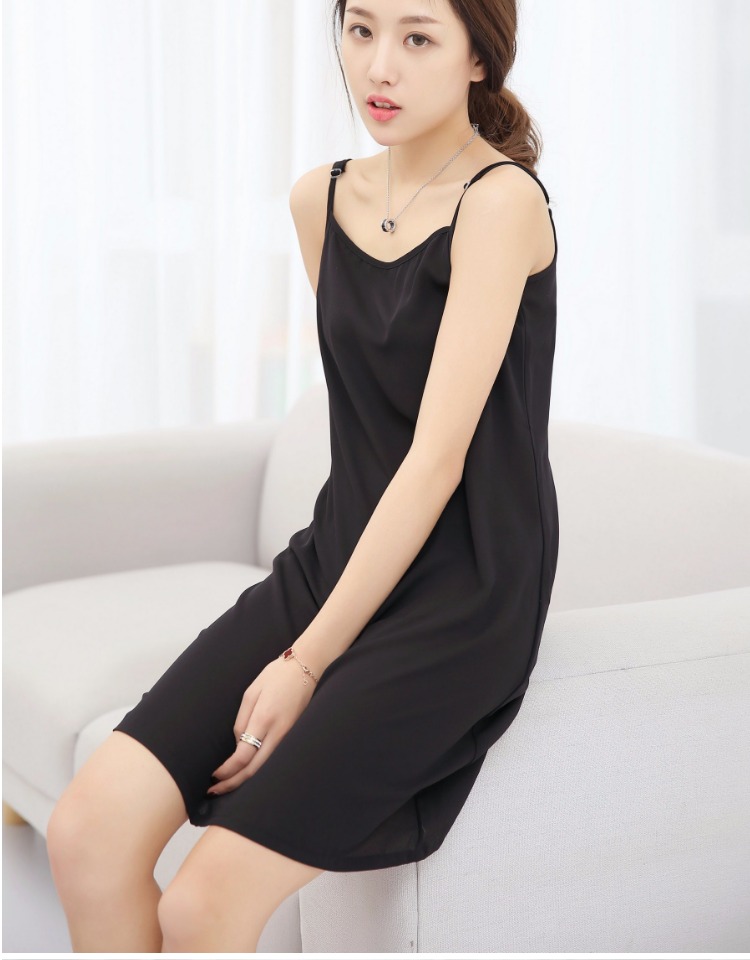 828新款春夏不透肉色可调节中长款雪纺内搭吊带背心连衣裙打底裙大码