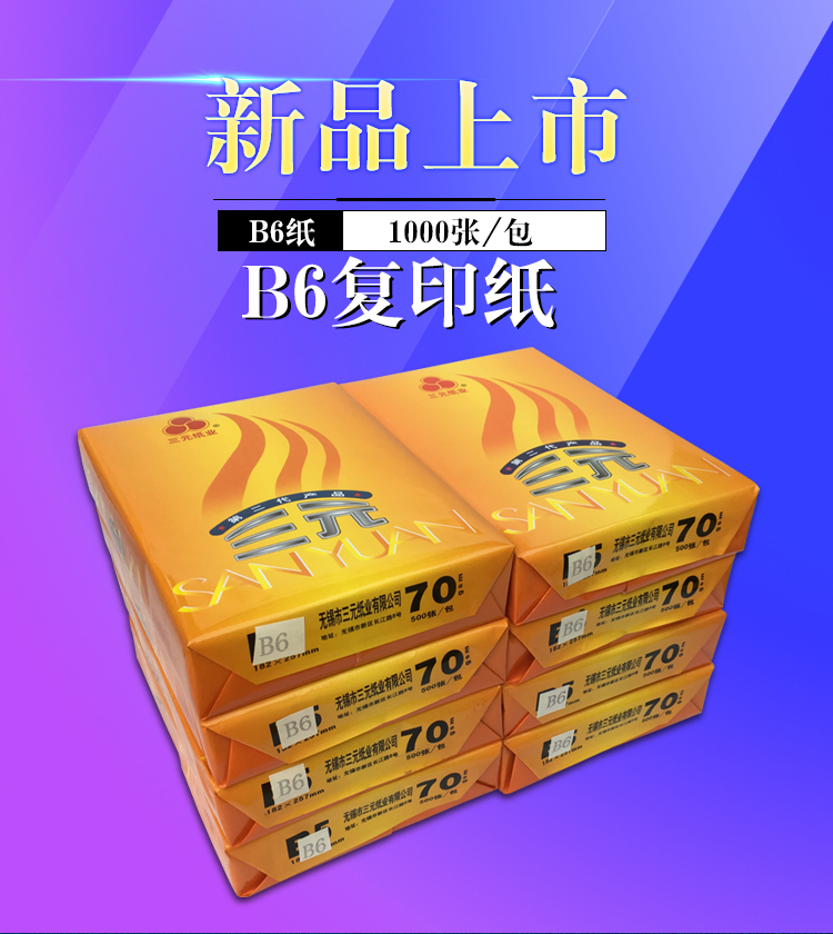 三元纸业 70克b6复印纸打印纸8包装箱(8000张)
