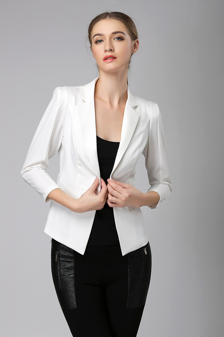 902新款春秋女士小西装女白色修身小西服女夏 七分中袖ol一粒扣薄短