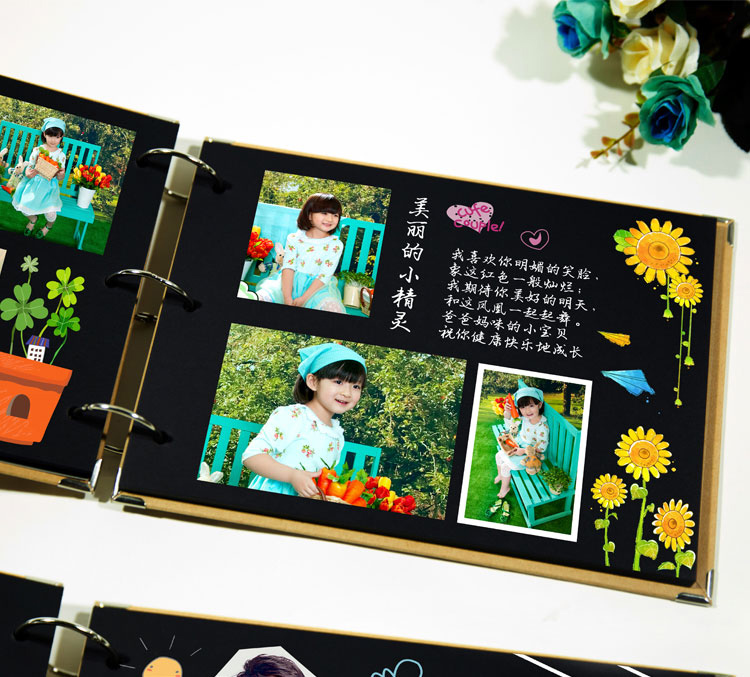 10寸幼儿园成长影集黑卡diy相册儿童4寸5寸粘贴式宝宝纪念册蒲公英的