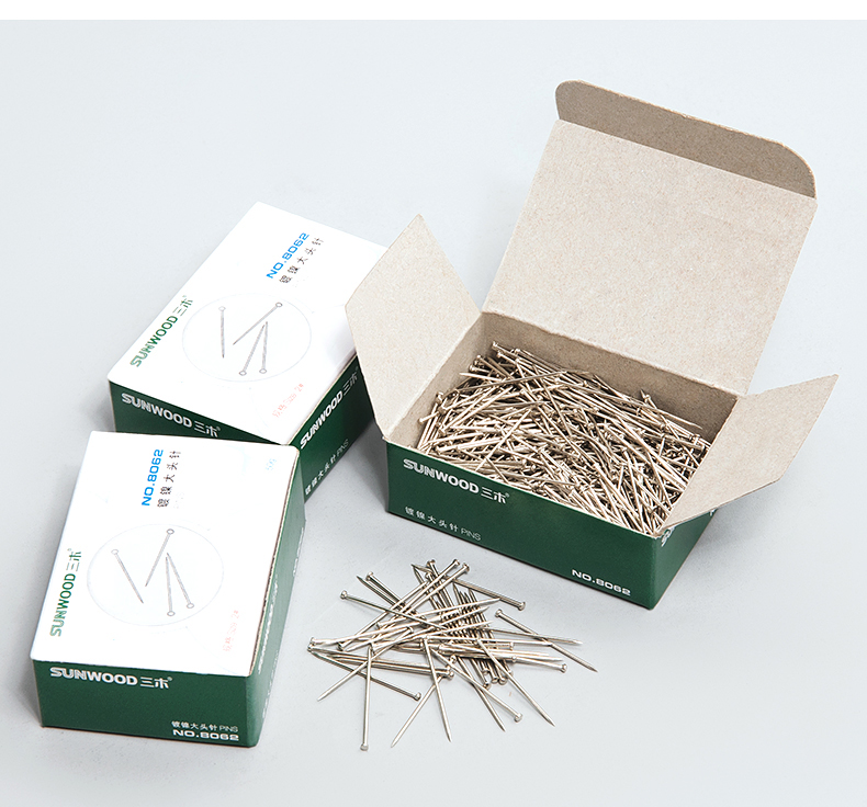 三木sunwood8062大头针办公文具用品26mm镀镍定位针金属固定针50g盒直