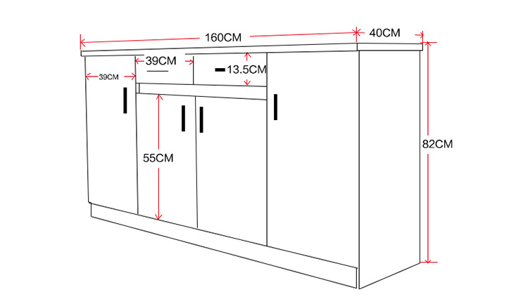 餐边柜厨房简易橱柜碗柜置物柜经济型收纳柜储物柜北欧多功能组装160