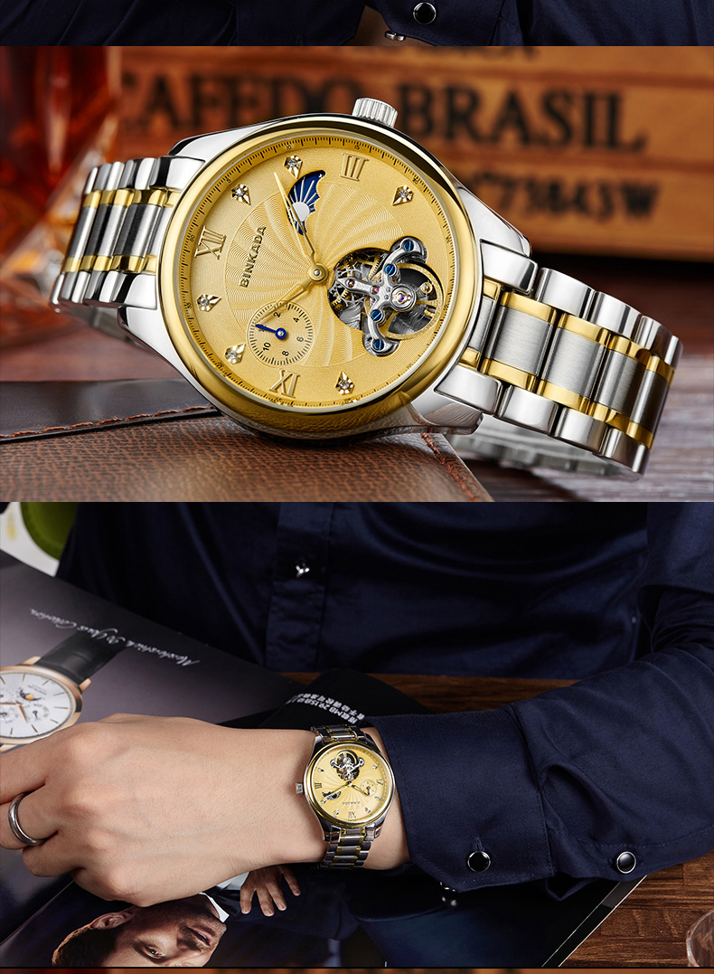 【宾卡达(binkada)机械表8002l纯钢】 正品宾卡达binkada自动机械表