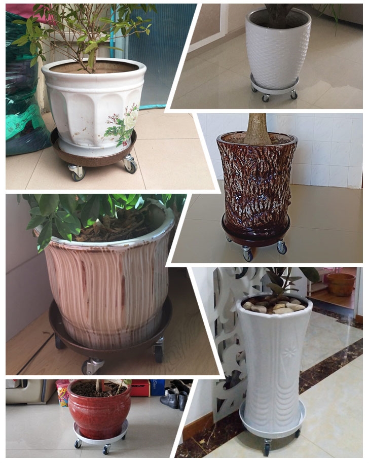 移动花盆铁托盘加重万向轮加厚金属圆形