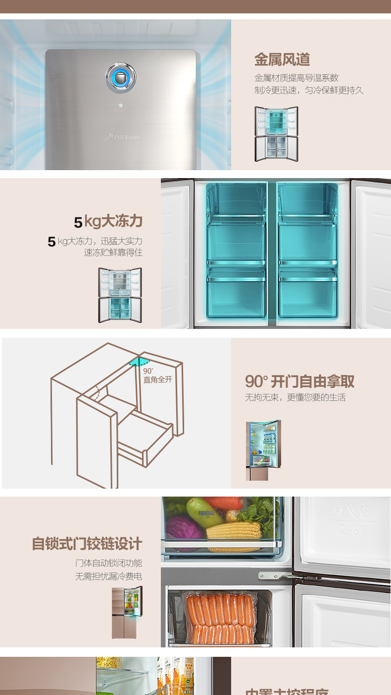 【苏宁专供】美的冰箱BCD-432WGPZM玫瑰金