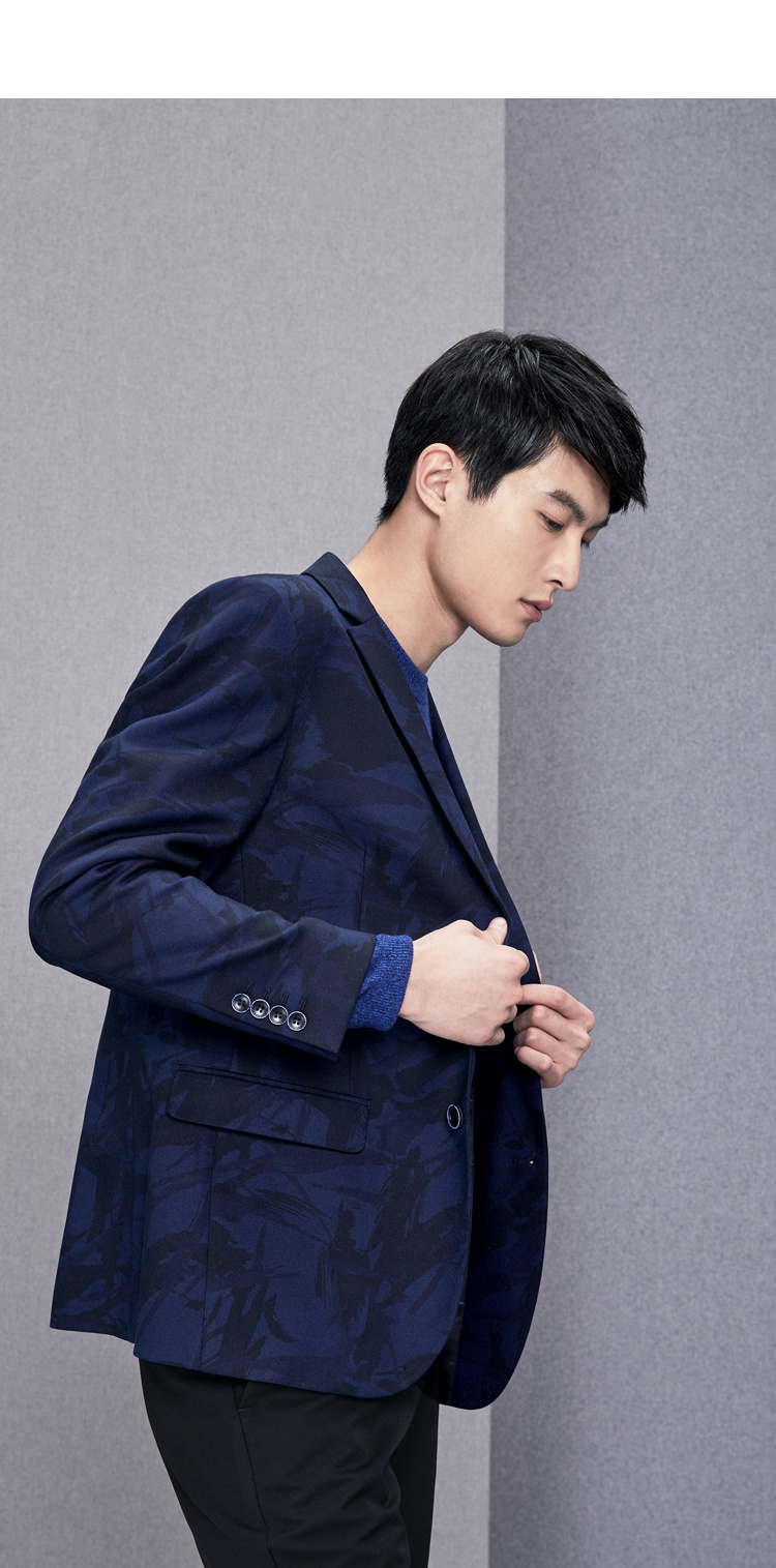 hla海澜之家平驳领花纹西服2018秋季新品舒适休闲单西男hwxad3e072a