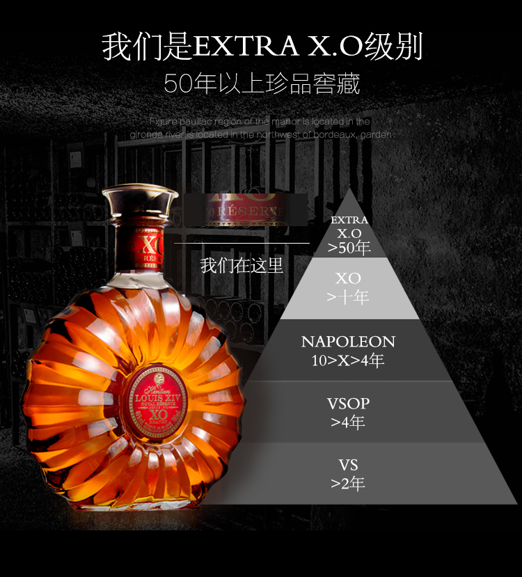 法国原瓶原装进口 路易十四传世珍藏xo白兰地 40度700ml单瓶礼盒装