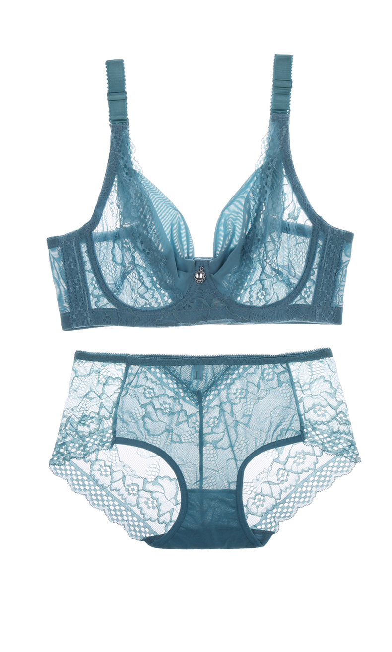 麦瑞思蕾丝轻薄文胸透明性感聚拢胖mm大码显小胸罩有钢圈薄款内衣套装