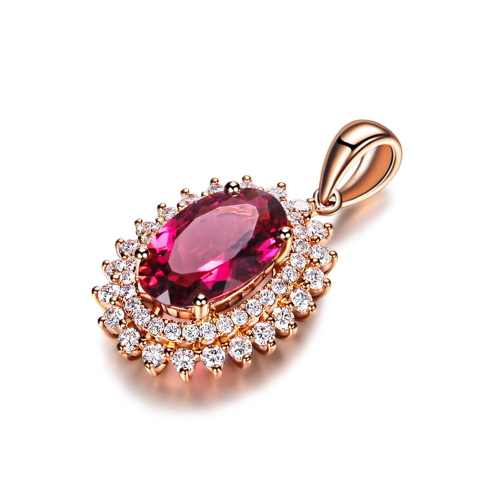 佐卡伊zocai 18k玫瑰金1克拉红碧玺吊坠彩色宝石吊坠彩宝镶钻女士项坠