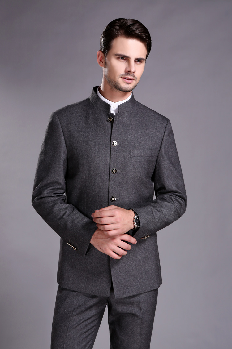 newlake中山装套装男士青年修身中华立领西装中国风民族服饰中式礼服