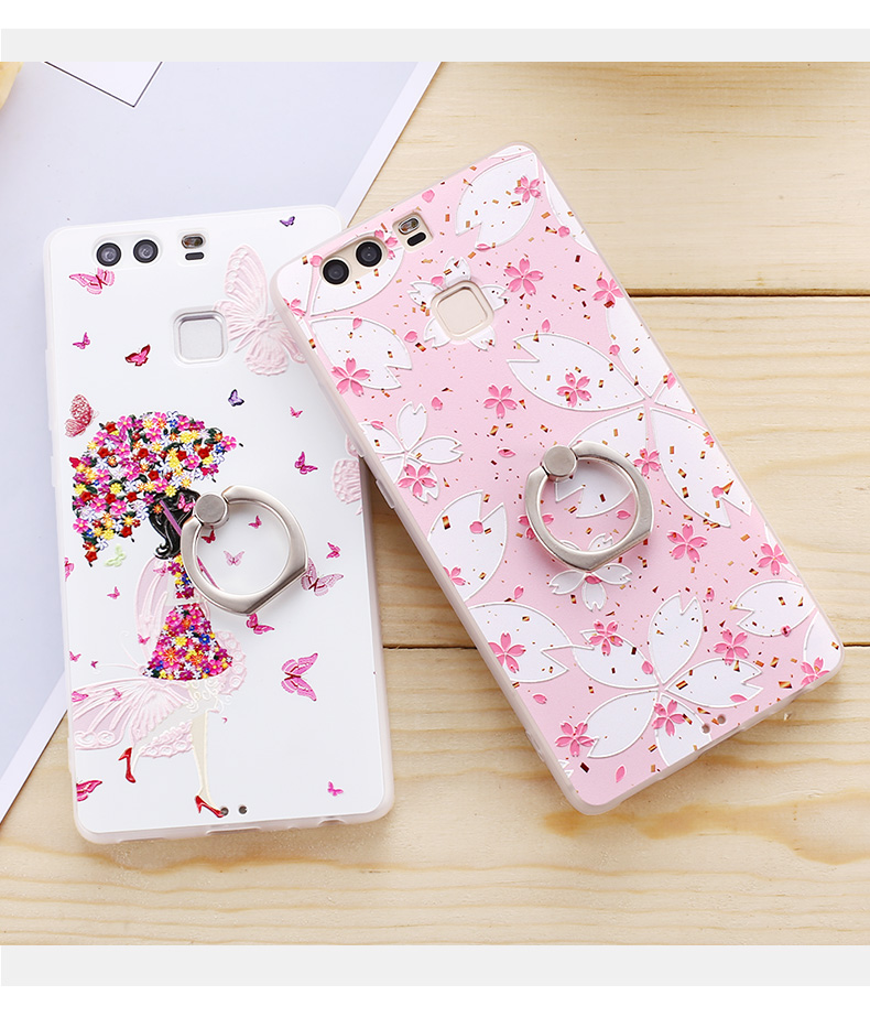 2017款维泡华为p9手机壳女p9plus套硅胶防摔软胶创意带指环挂绳卡通