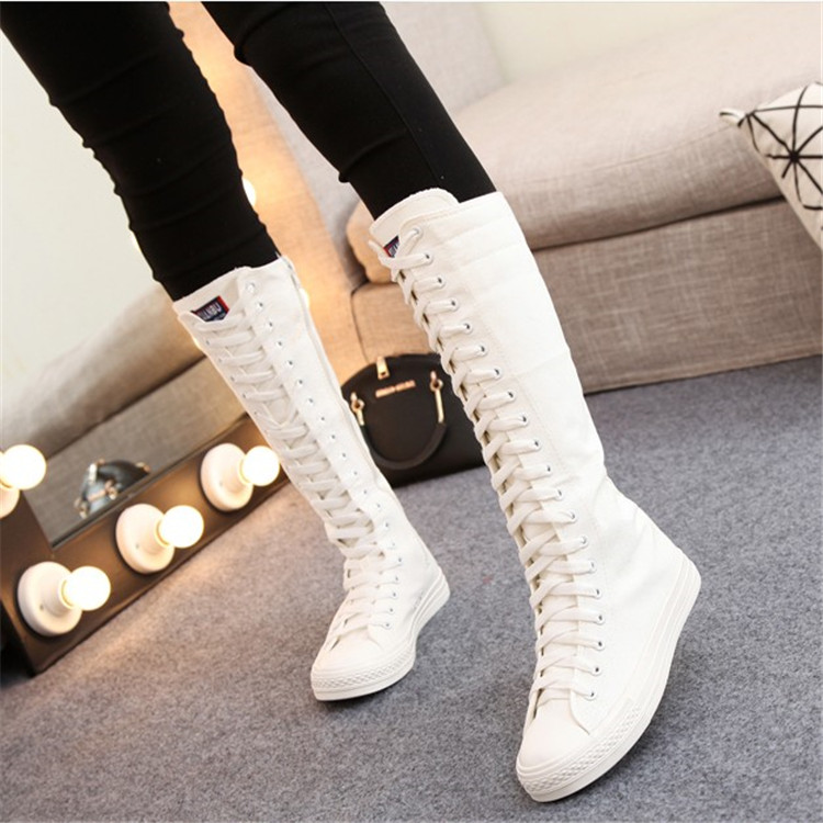 qma新款长筒内增高帆布鞋女侧拉链高帮女鞋韩版大码高筒靴学生休闲