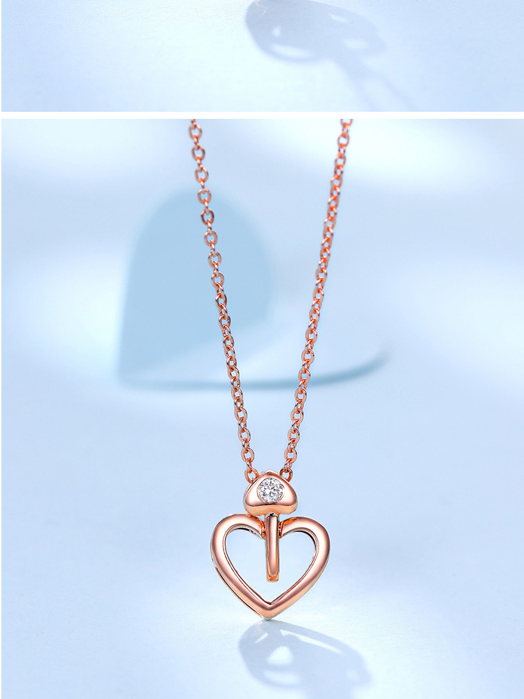 佐卡伊zocai 18k玫瑰金钻石项链吊坠女镂空心形彩金镶钻爱心锁骨链