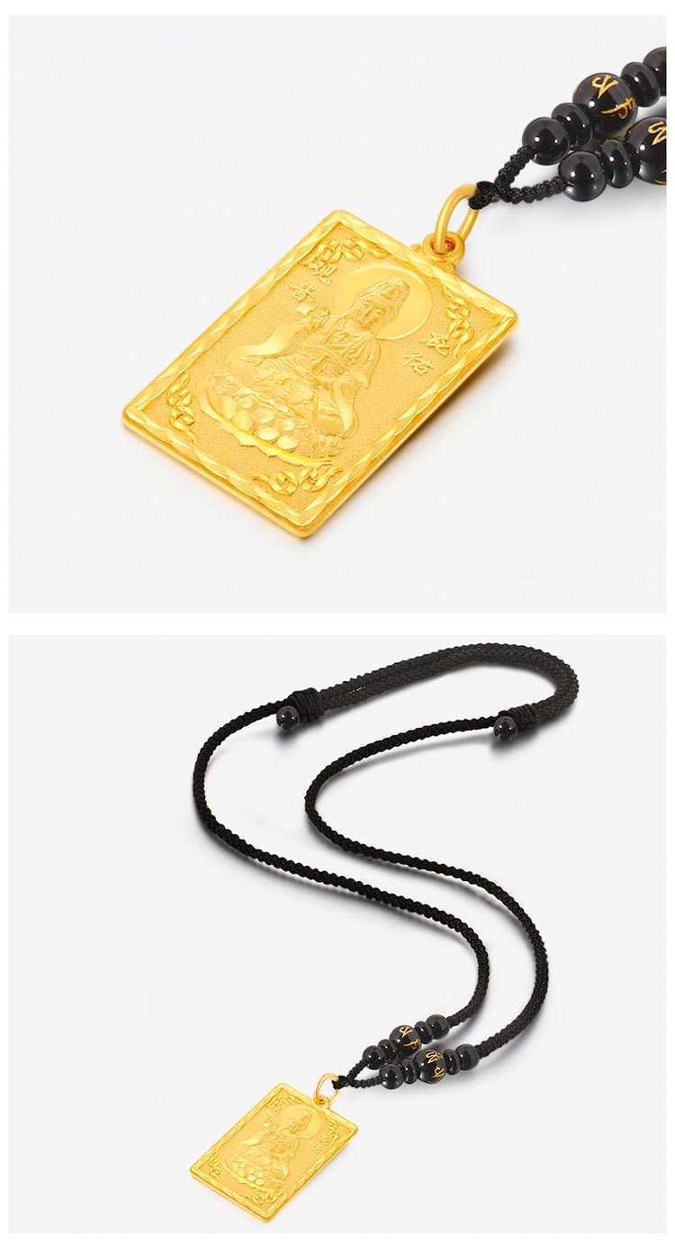 520礼物zsk珠宝黄金吊坠男女款观音足金吊牌方牌金牌金项坠挂坠计价