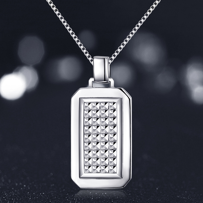 宝亨达铂金吊坠pt950白金男款吊坠项链仿钻工艺方牌男士时尚吊牌