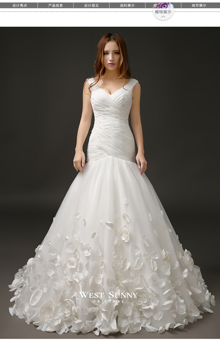 婉纱仙妮婚纱礼服2016新款韩式双肩修身鱼尾新娘定制拖尾花朵婚纱