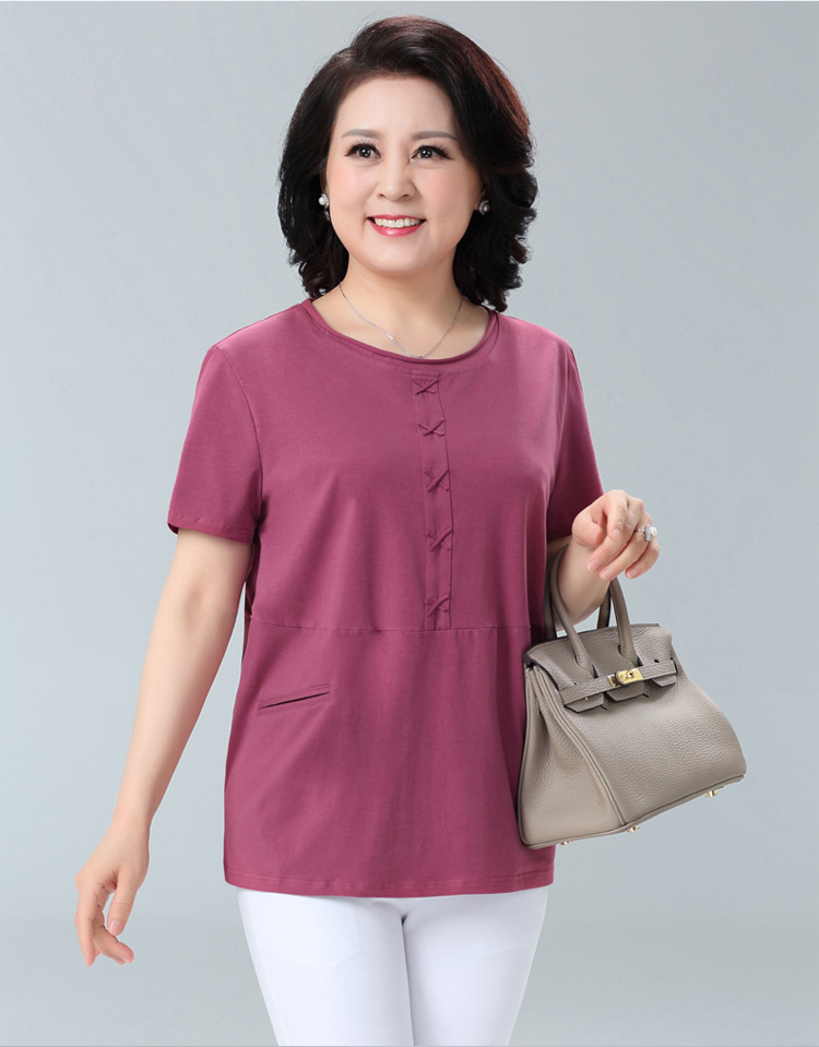 中老年人夏装短袖棉t恤女加肥加大码短款宽松打底衫妈妈装上衣