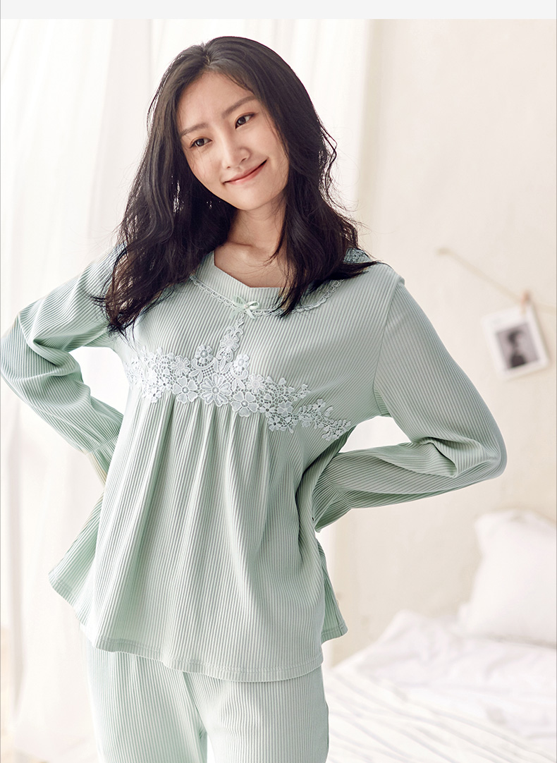 茵曼内衣两件套甜美蕾丝针织荷叶边直筒家居服套装98734830408