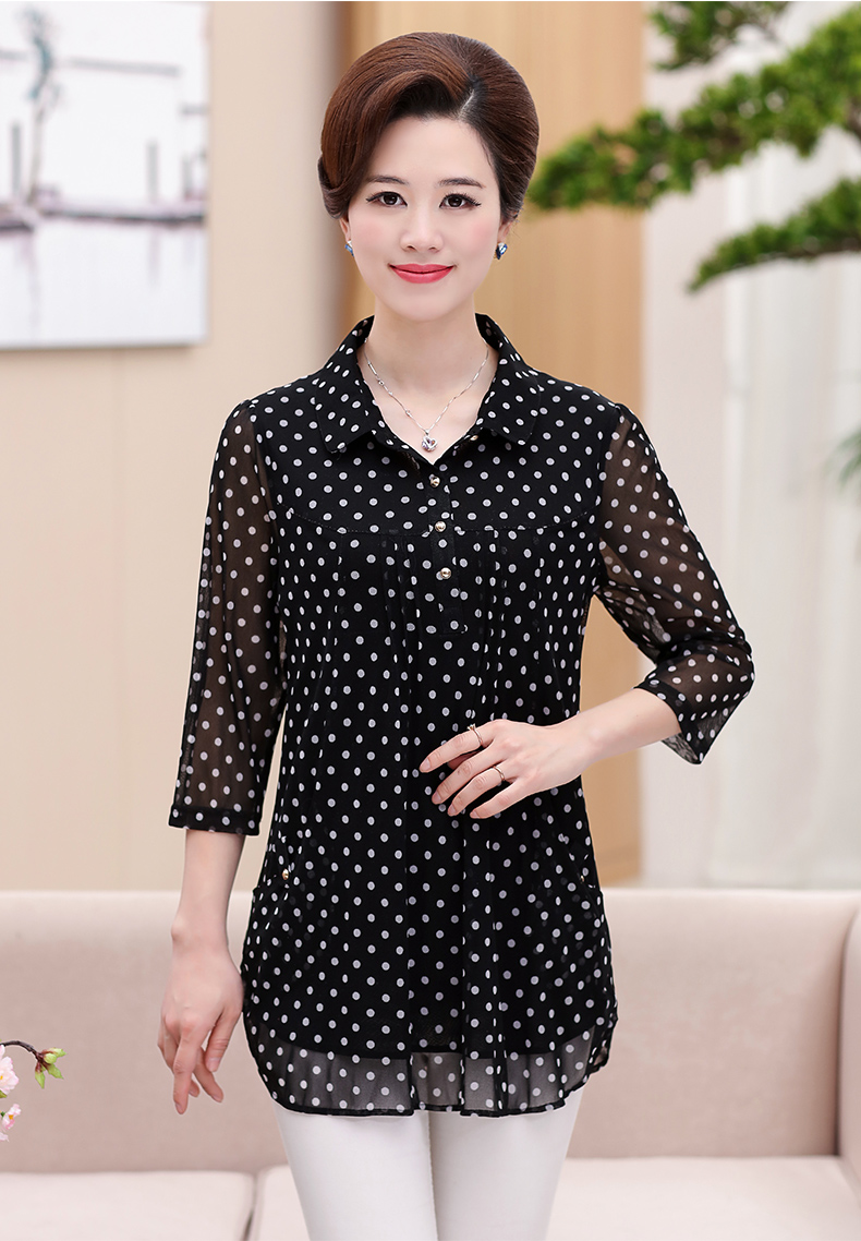 中年女士春装时尚衬衫中老年女装小衫衬衣妈妈春秋半袖t恤40岁50