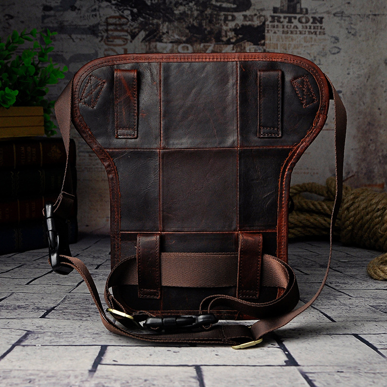 头层牛皮真皮腿包男士复古多功能户外登山包手机电脑腰腿包单肩包