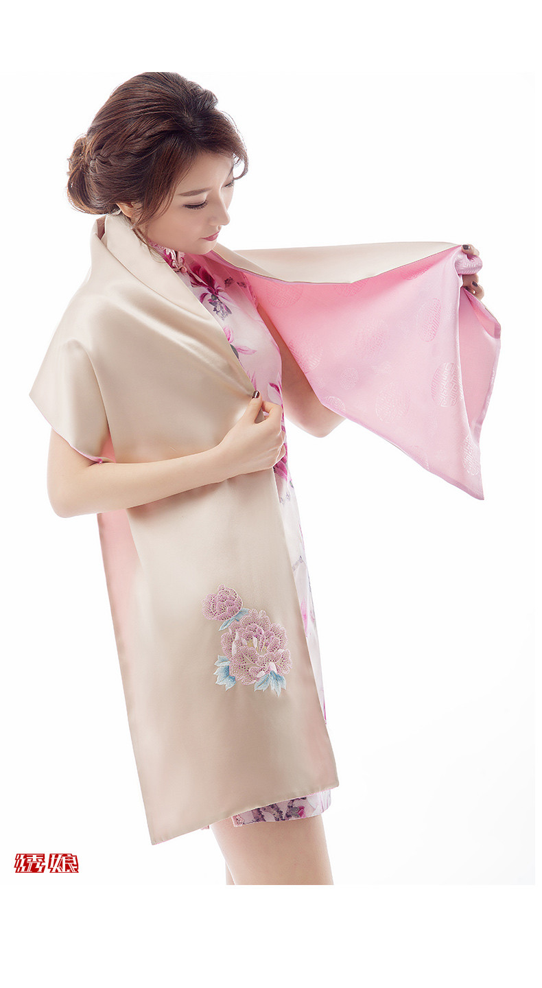 绣娘丝绸高档苏州丝绸刺绣围巾复古中式旗袍披肩双层苏绣丝巾