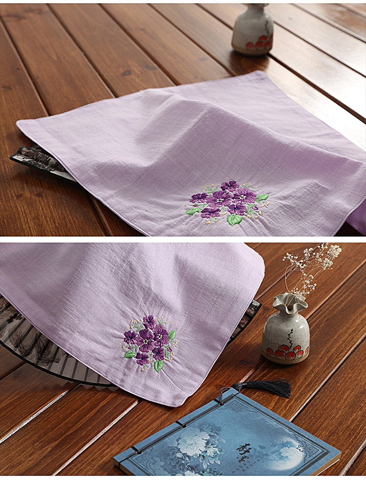 qma新款古风手帕刺绣紫色花手帕女士绣花棉麻手绢女擦手吸汗方巾可绣